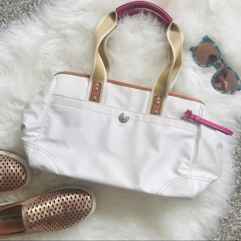Coach White Nylon Shoulder Bag Pink Trim Tote Purse